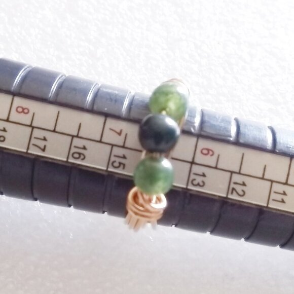 Slim Moss Agate Beaded Handmade Rings - Sturdy Every Day Wear! Copper or Brass! - Picture 4 of 12